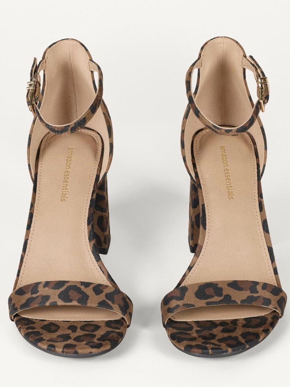 Amazon Essentials Leopard-Print Ankle-Strap Block Heels - Tan/Black